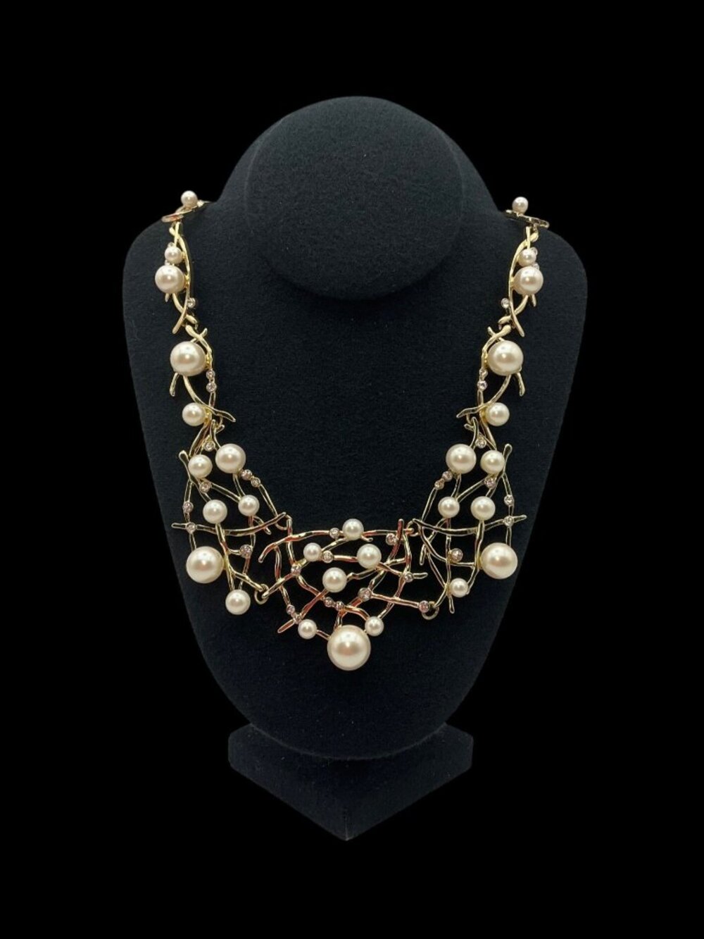 Anna Taylor Gold-Tone Chunky Cluster Bib Statement Necklace Fx Pearls Rhinestone
